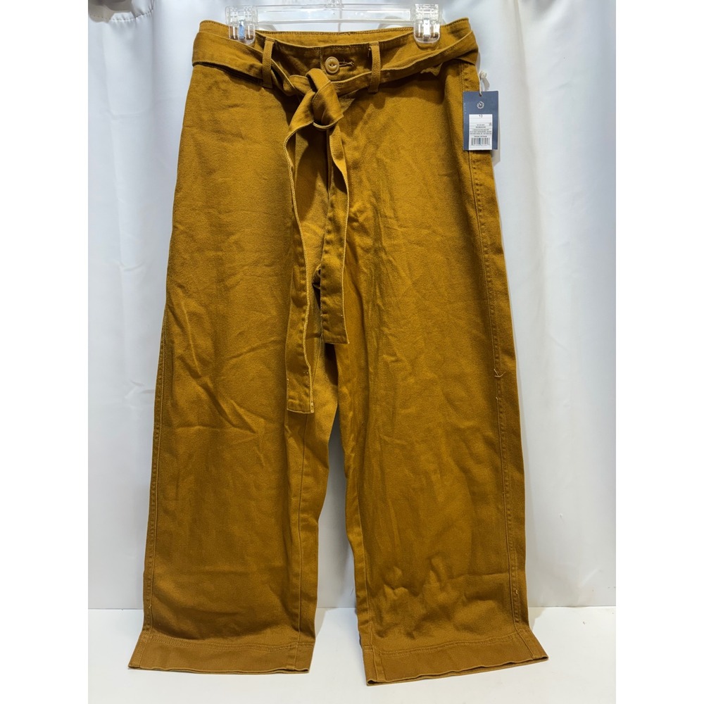 Universal Thread Wide Leg Pants Women 10 Yellow Mustard Tie Waist Cropped